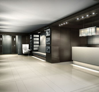 A rendering of the lobby at The Blake apartment building